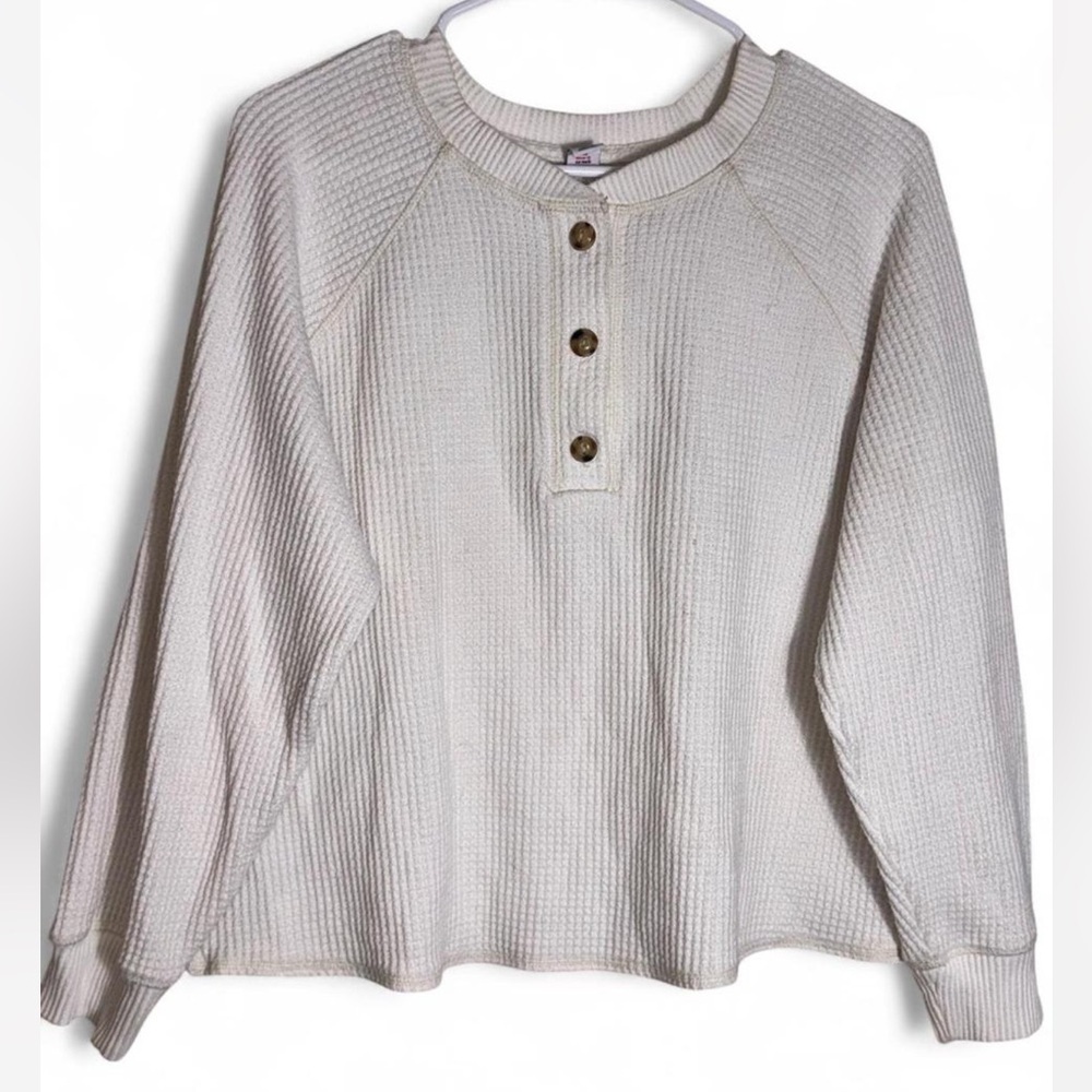 Old Navy Cream Textured Henley Top